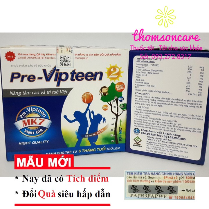 Pre Vipteen 2 - Mua 6h tặng 1h bằng tem tích điểm, Bổ sung canxi cho bé từ 6 tháng, 1, 2 tuổi, tăng sức đề kháng