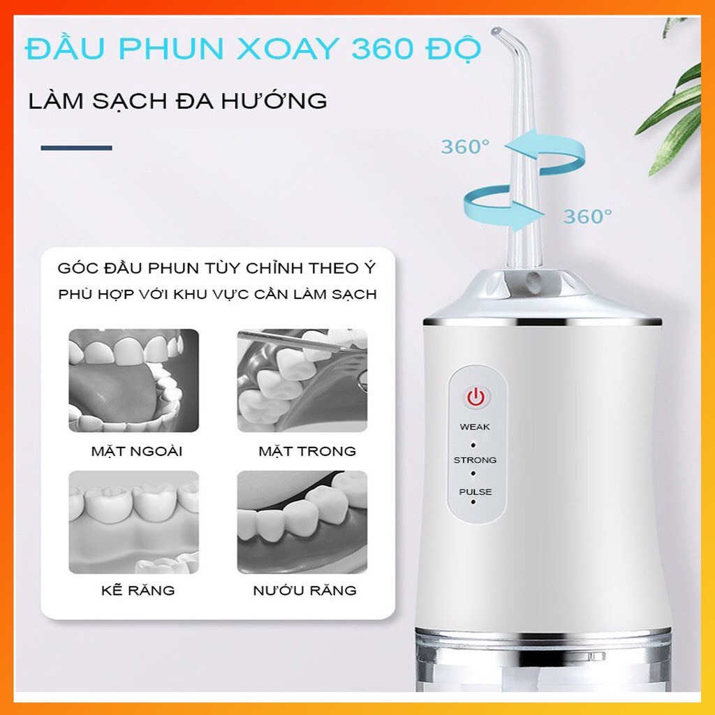 Máy Tăm Nước cầm tay  -Tăm nước vệ sinh răng miệng Cao cấp - 3 chế độ xịt Máy Chăm Sóc Răng Miệng Mini ，4 đầu tăm