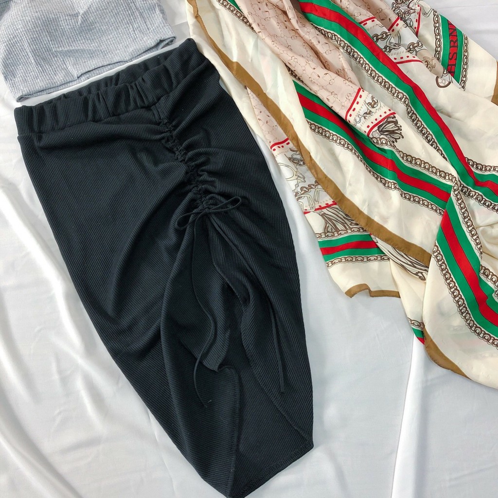 Chân váy thun gân rút dây 1 bên xẻ đùi tôn dáng nữ | BigBuy360 - bigbuy360.vn