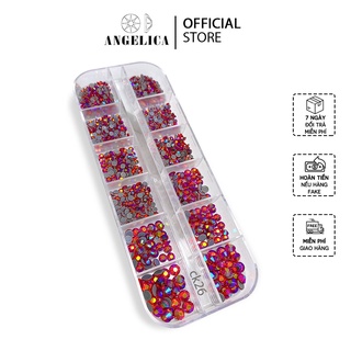 Khay đá nail chân keo màu hồng đậm ánh ab mix size trang trí móng angelica ck26
