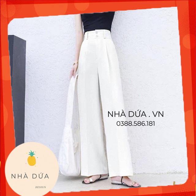 (HÌNH THẬT+VIDEO) Quần suông cạp lưng cao khóa trước 2 cúc màu trắng đen - quần tây nữ ống rộng siêu hách dáng | BigBuy360 - bigbuy360.vn