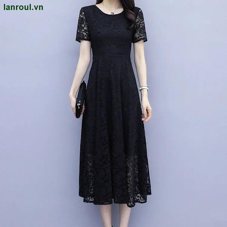 Đầm Dài Qua Gối Tay Ngắn Phối Ren Phong Cách Mới Dành Cho Phụ Nữ Trung Niên 2022