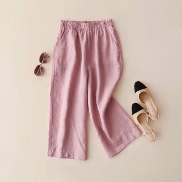 Quần ống rộng LINEN,💖FREESHIP💖, lưng thun cao cấp Q007