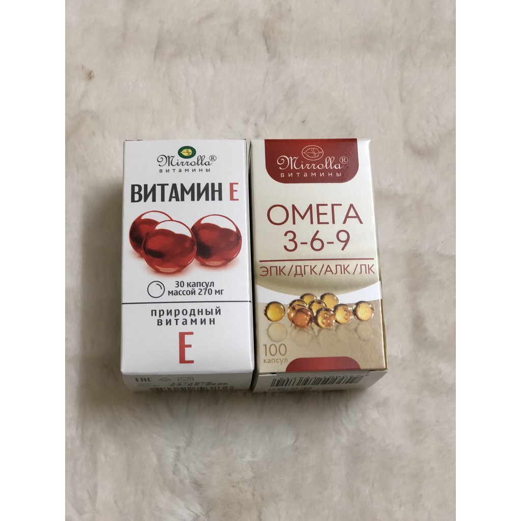 Bộ đôi omega369 hộp 100 viên + vitamin e hộp 30 viên hãng Mirrolla Nga