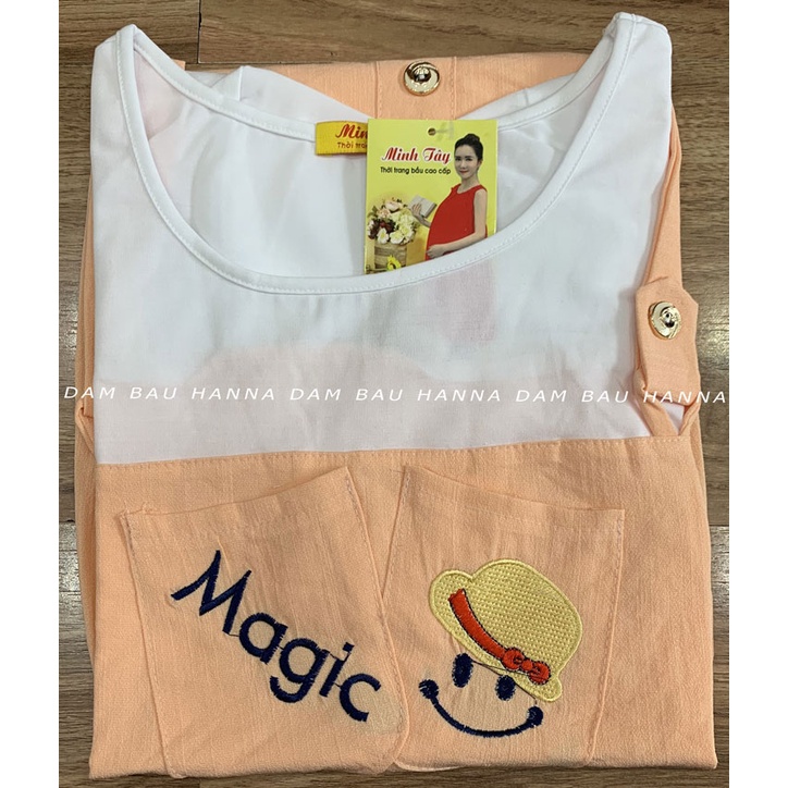 [SIZE 40-70kg] Áo bầu công sở giả yếm dễ thương cho mẹ trẻ vải đũi mềm mát cao cấp không nhăn phù hợp đi làm đi chơi