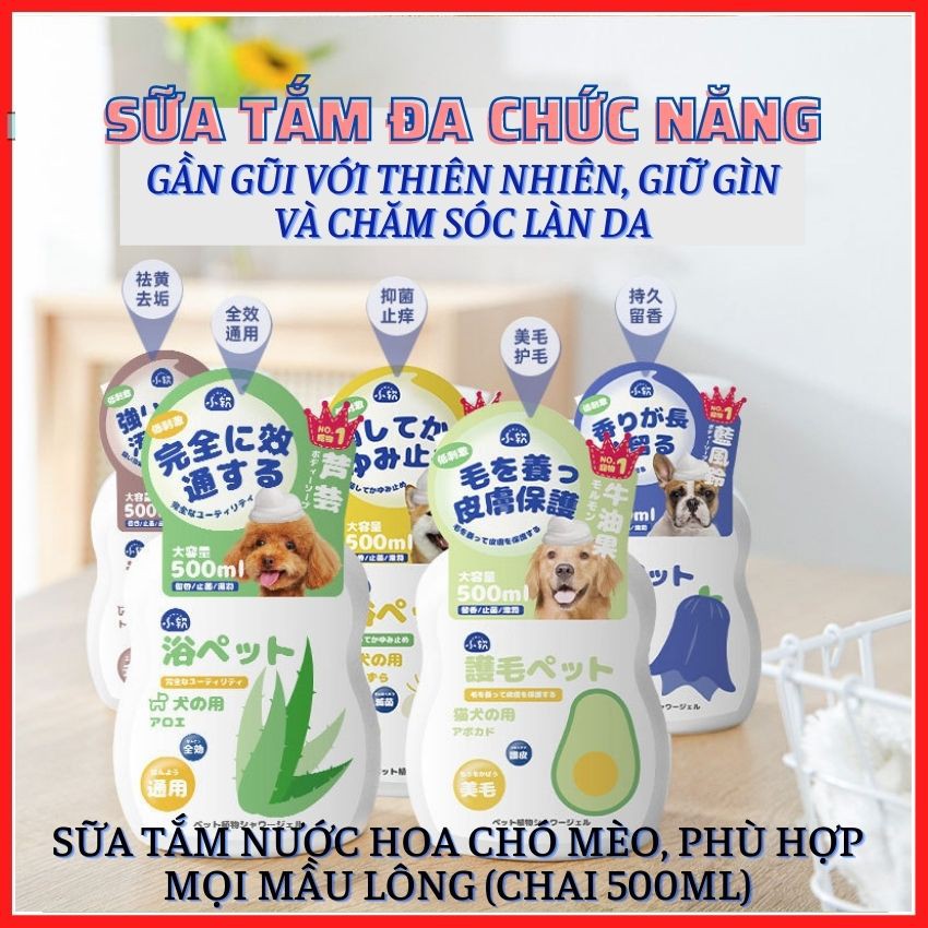 [SẢN PHẨM CAO CẤP] Sữa Tắm Cho Chó Mèo Hương Nước Hoa, Nuôi Dưỡng Chăm Sóc Lông, Bảo Vệ Da Thú Cưng loại 500ml