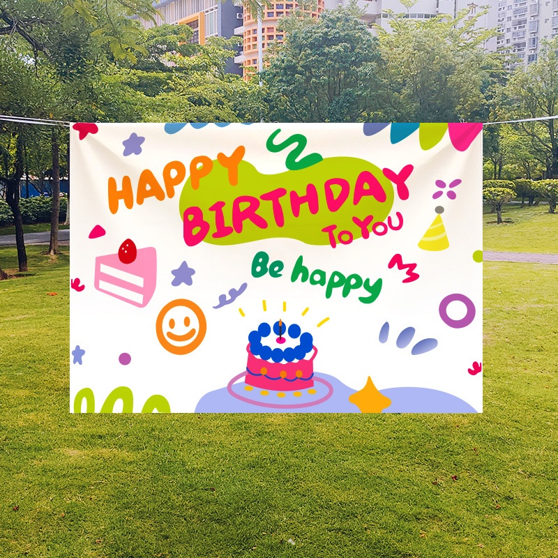 Tấm phông nền HAPPY BIRTHDAY trang trí sinh nhật phong cách Hàn Quốc 90x90cm