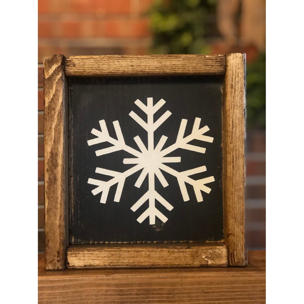 Tranh gỗ Handmade trang trí treo tường hình bông tuyết, decor Vinatge giáng sinh noel