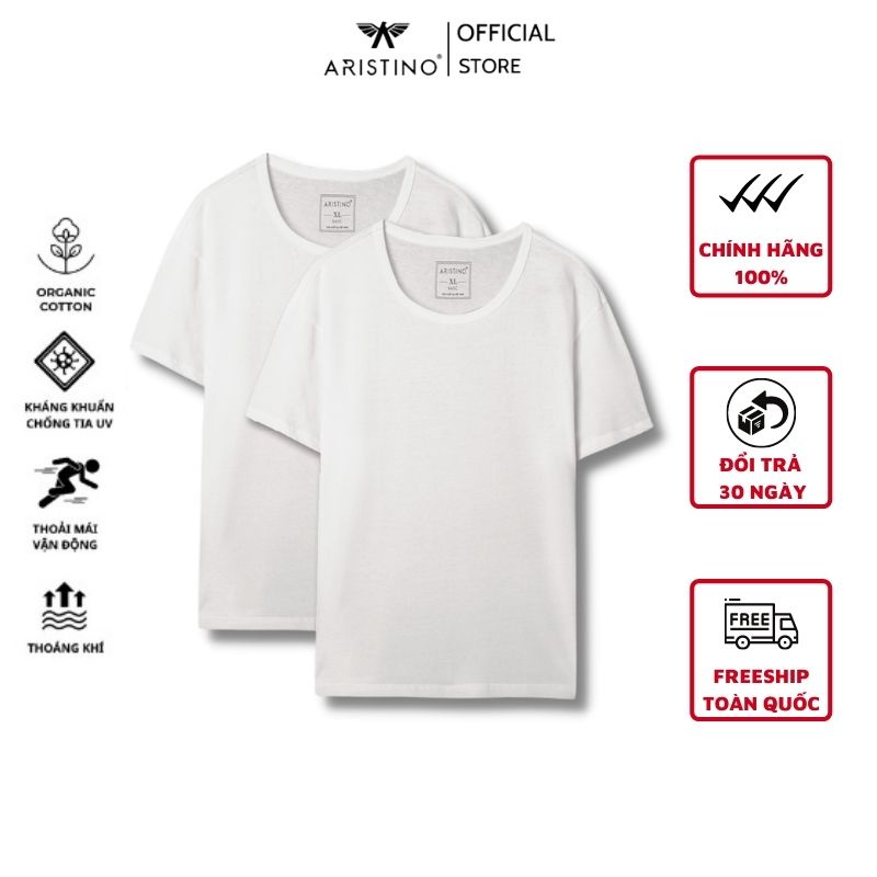 Áo thun nam không cổ ARISTINO, áo phông trắng chất liệu cotton mềm mại, thấm hút mồ hôi cực tốt  | AC22