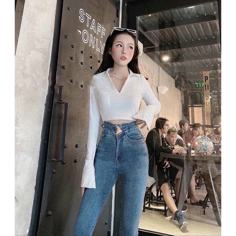 quần jean cạp chéo tam giác lưng siêu cao | BigBuy360 - bigbuy360.vn