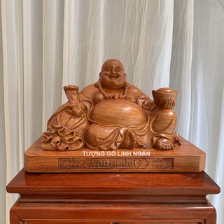 Tượng di lặc gỗ hương cao 23 ngang 40 sâu 21 cm