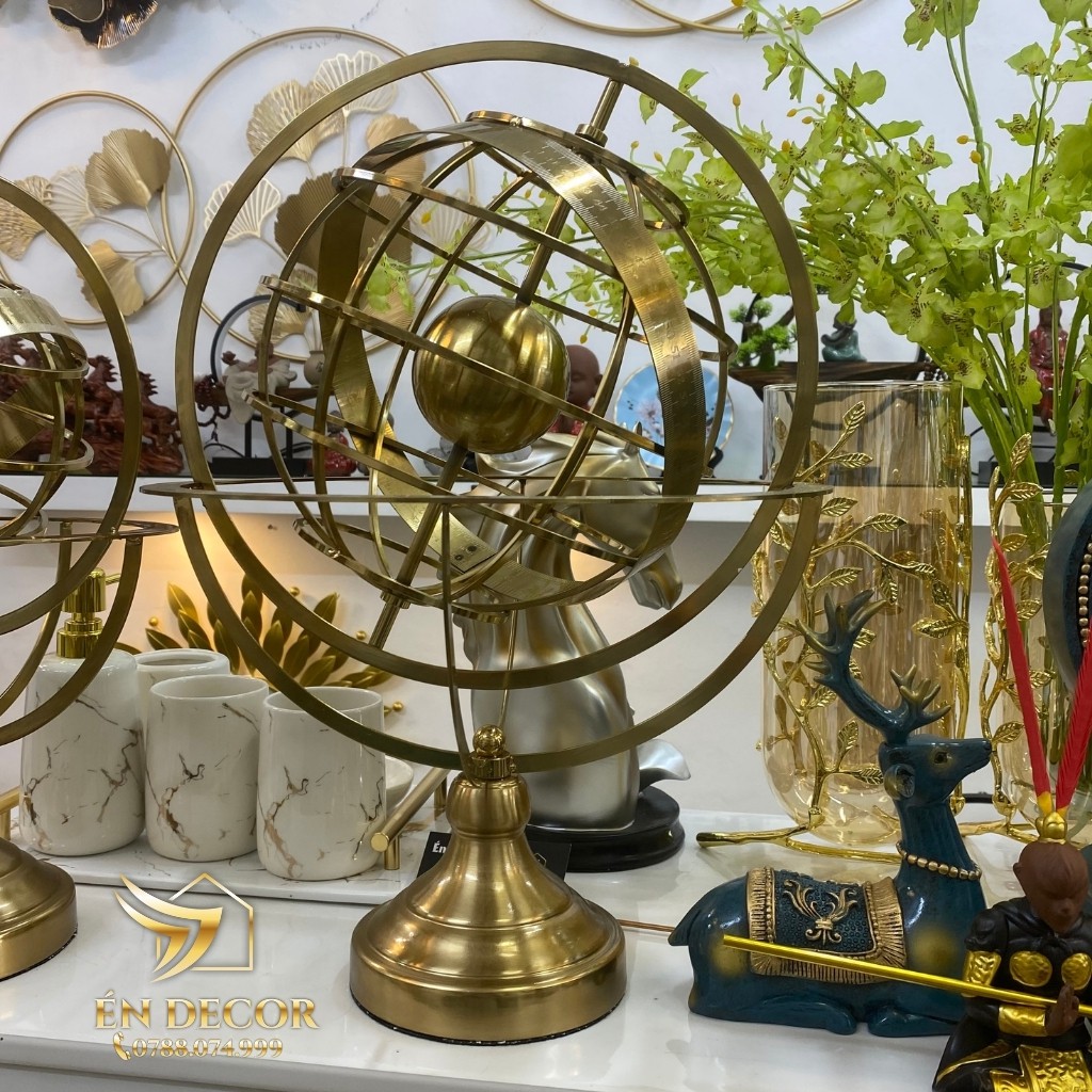 Mô Hình Địa Cầu Trang Tri Tủ Kệ,Mô Hình Địa Cầu Để Bàn Mạ Đồng, Én Decor