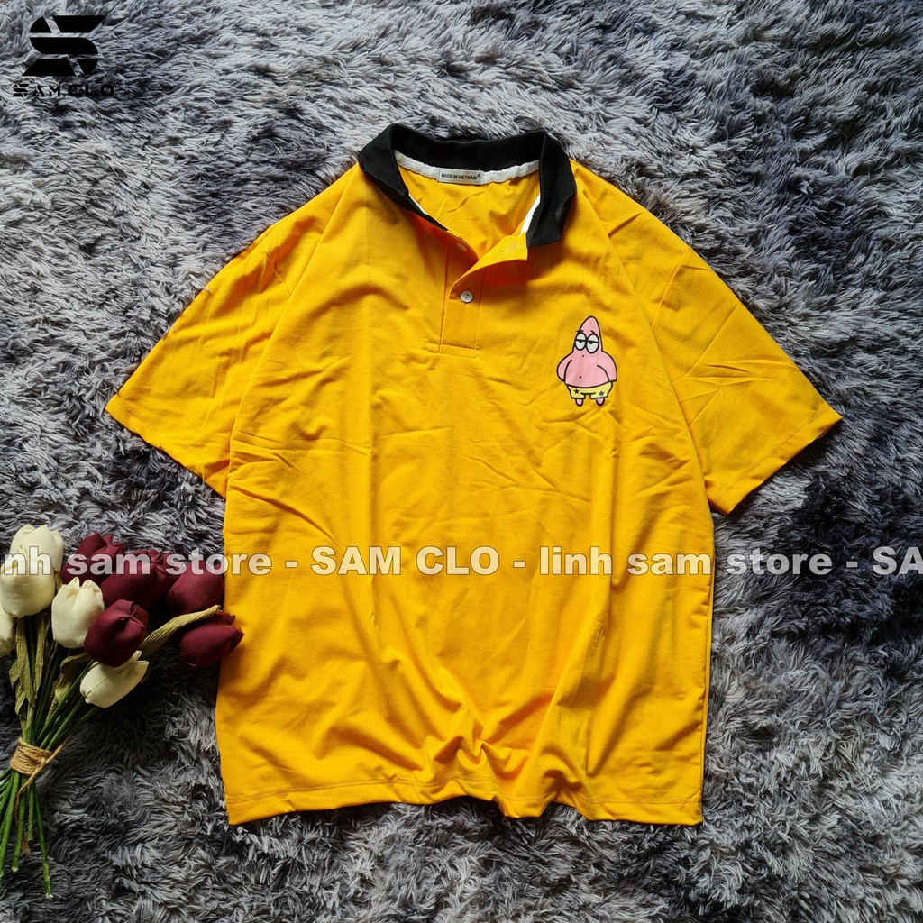 Áo thun POLO nữ tay lỡ có cổ phông form rộng freesize unisex mặc đi học, cặp, nhóm, lớp in hình sao biển Patrick Star