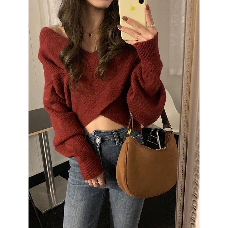 Áo Len Hở Vai Croptop Nhiều Màu Siêu Hot Hit-SẴN