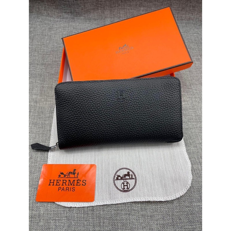 ví dài khoá kéo da bò nhập khẩu phong cách cổ điển hermes HM