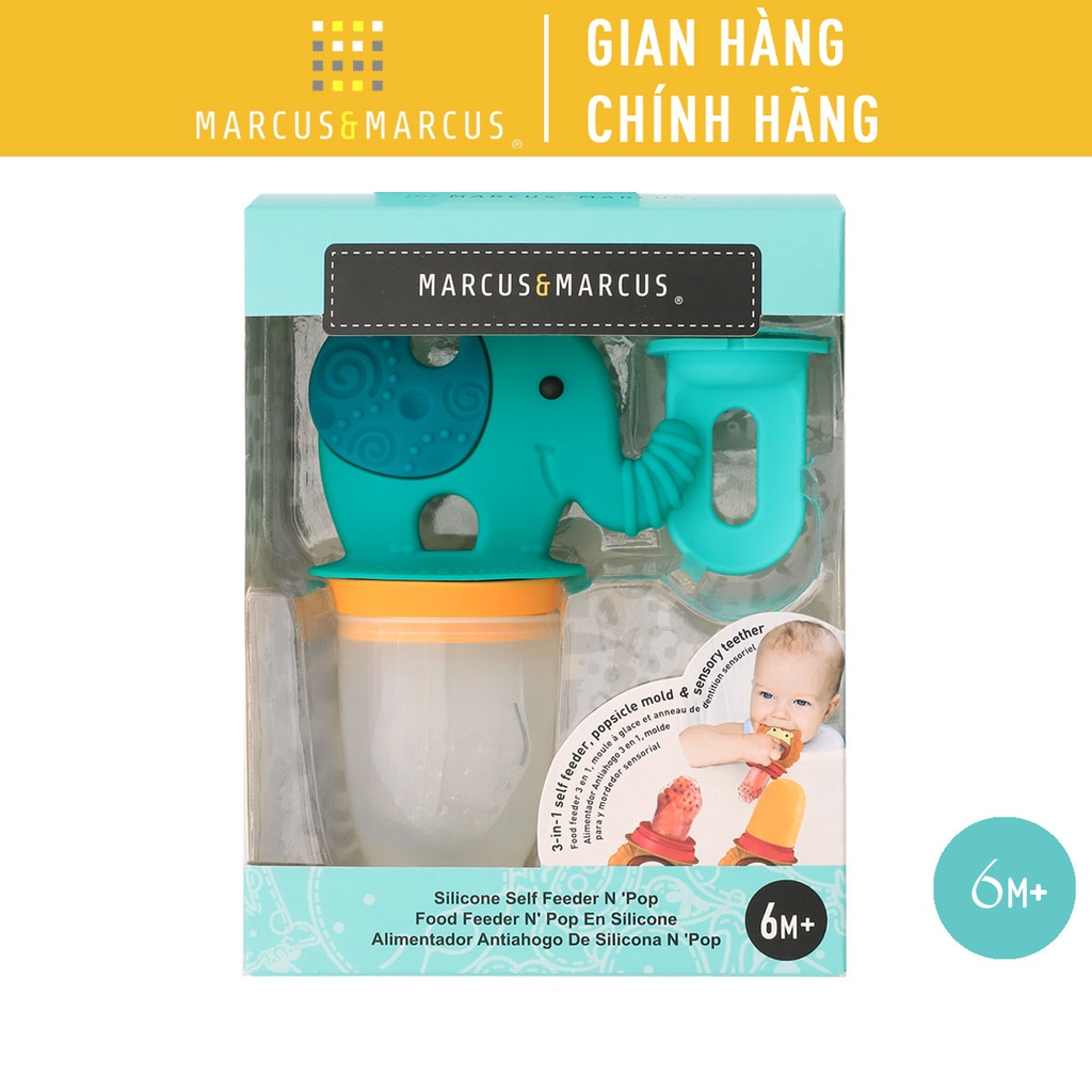 Túi nhai ăn dặm chống hóc silicon kèm gặm nướu và nắp làm kem cho bé Marcus &amp; Marcus, từ 6 tháng - OLLIE