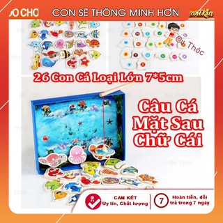 [CU THÓC] | Bộ Câu Cá Nam Châm Bằng Gỗ 26 Món Loại To 7x5cm Kèm Chữ Và Số Cho Bé CT00025