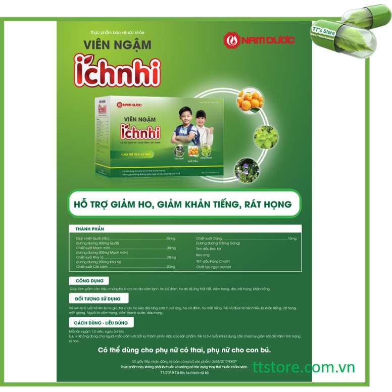 Viên kẹo ngậm ho Ích Nhi Nam Dược (Hộp 30 viên)