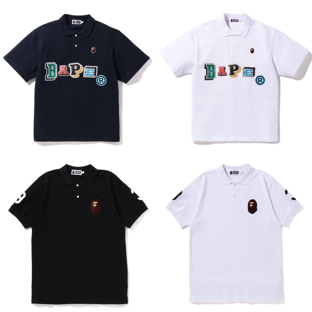 Áo Thun Polo Bape Ngắn Tay In Chữ / Ape Head Cá Tính Cho Nam
