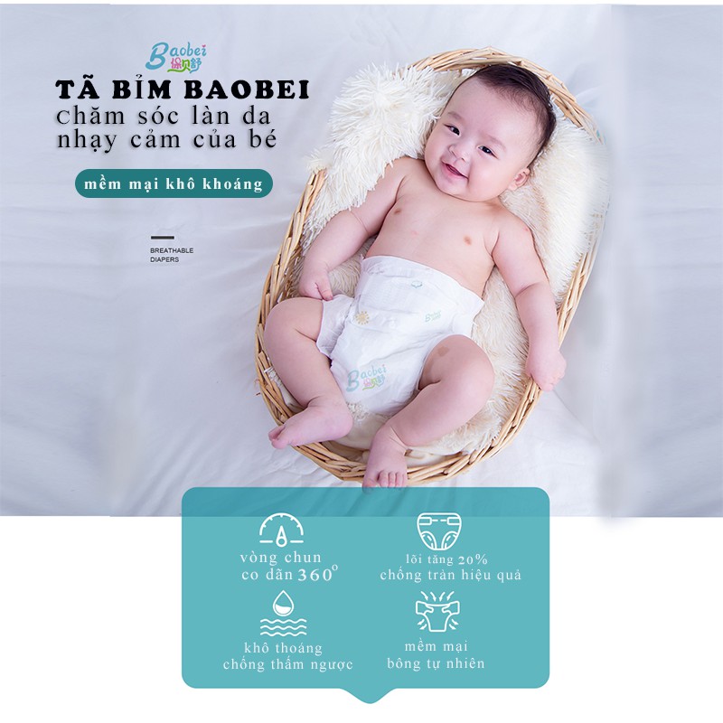 Bỉm/tã dán/quần/sơ sinh cho bé trẻ em Baobei mềm mại/khô thoáng/thấm hút Jumbo đủ size S/70/M60/L52/XL44/XXL40