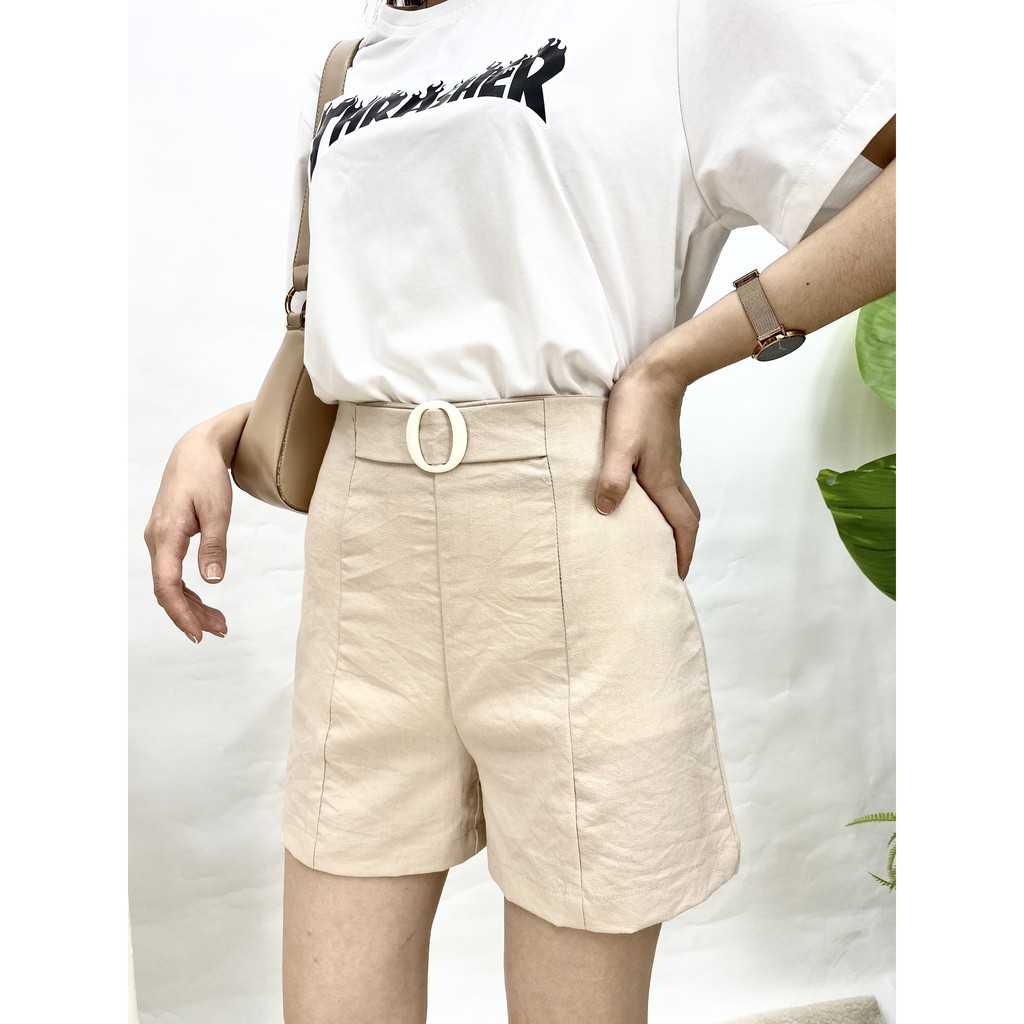 Quần short nữ đũi siêu mát, quần Sooc đũi Cạp cao kèm đai 3 màu, thấm hút mồ hôi cực đỉnh hàng thiết kế Hachidesigns | BigBuy360 - bigbuy360.vn