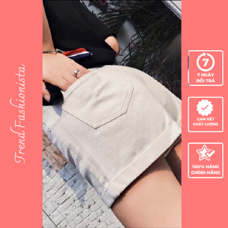 Quần đùi nữ kaki mặc nhà lưng cao BASIC lật lai chất dày mịn hàng chuẩn shop
