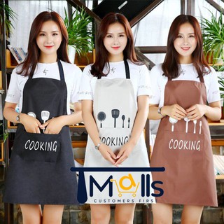 Tạp dề quán ăn chữ cooking chống thấm nước có túi đựng loại vải dày