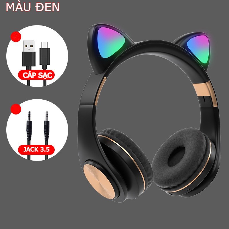 Tai nghe Mèo M1,Tai nghe bluetooth cao cấp có Led RGB, âm thanh cực hay, có khe cắm thẻ nhớ