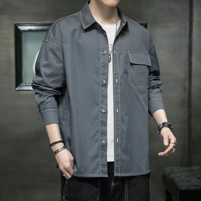 Áo Sơ Mi Dài Tay Dáng Rộng Chất Liệu Cotton Trẻ Trung Thời Trang Dành Cho Nam