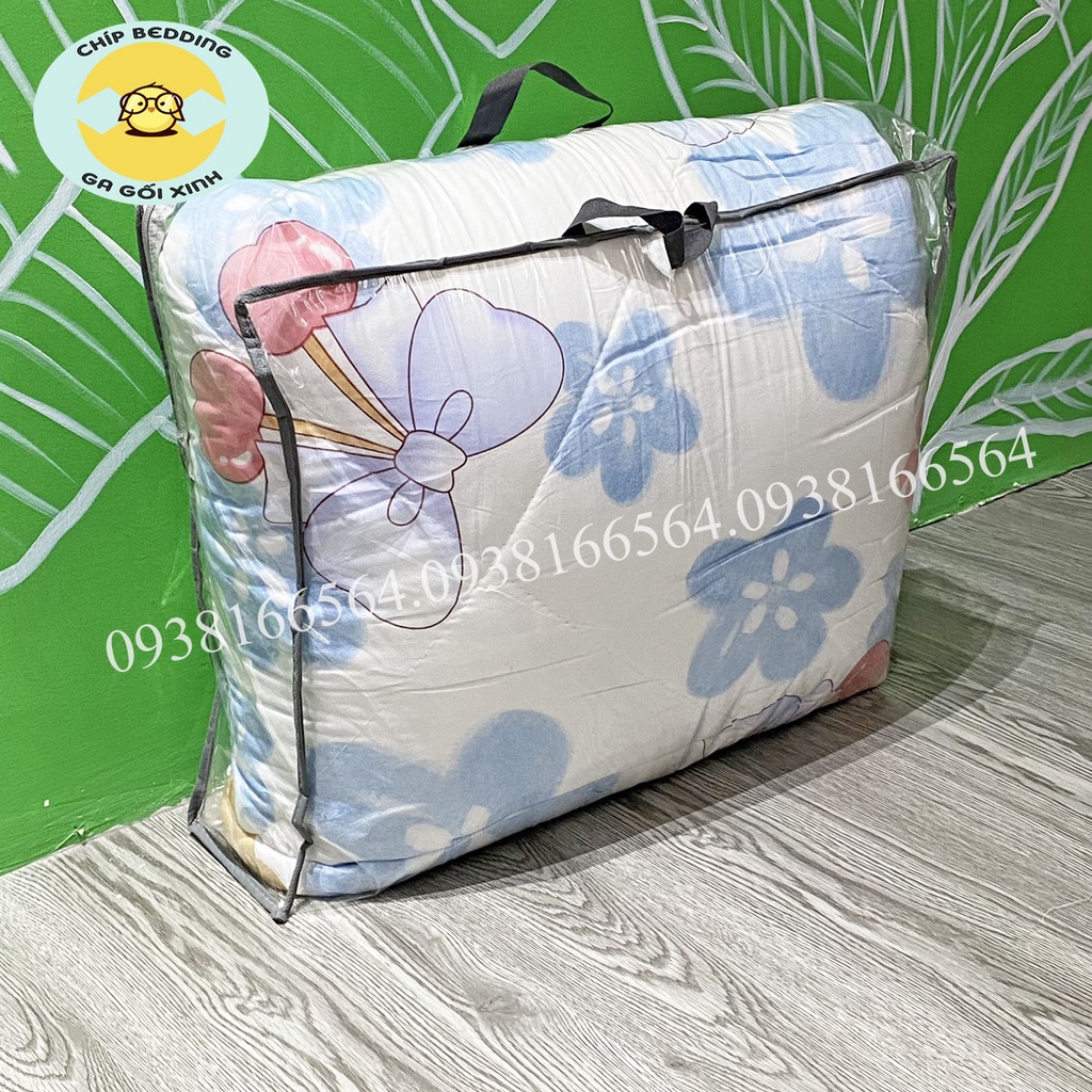 BỘ CHĂN GA GỐI COTTON POLY NHẬP KHẨU 100% ( CHĂN ĐÃ TRẦN BÔNG) HỌA TIẾT HOA PHỐI NƠ - ĐỦ KÍCH THƯỚC