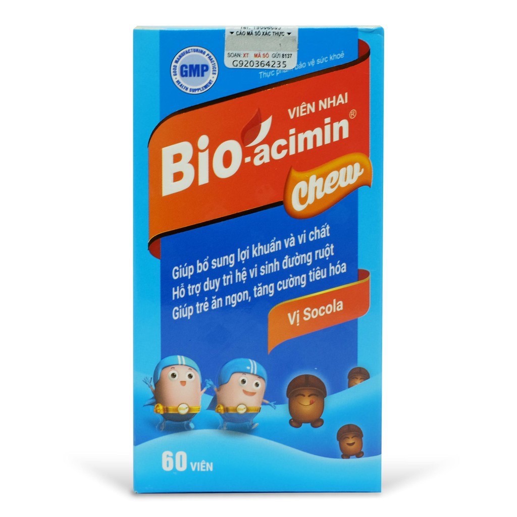 Viên nhai Bio Acimin Chew (Lọ 60 viên) (Chính hãng)- Bổ sung lợi khuẩn cho đường ruột khoẻ mạnh, ăn ngon miệng, mau lớn