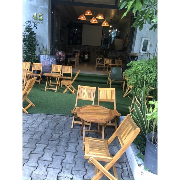 Bàn cafe gỗ, bàn gỗ bát giác, bàn xếp tiện lợi