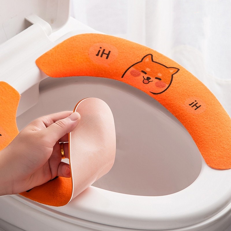 1 Cặp Đệm Lót Bồn Cầu Mềm Mại Họa Tiết Động Vật Hoạt Hình Sáng Tạo Thông Dụng