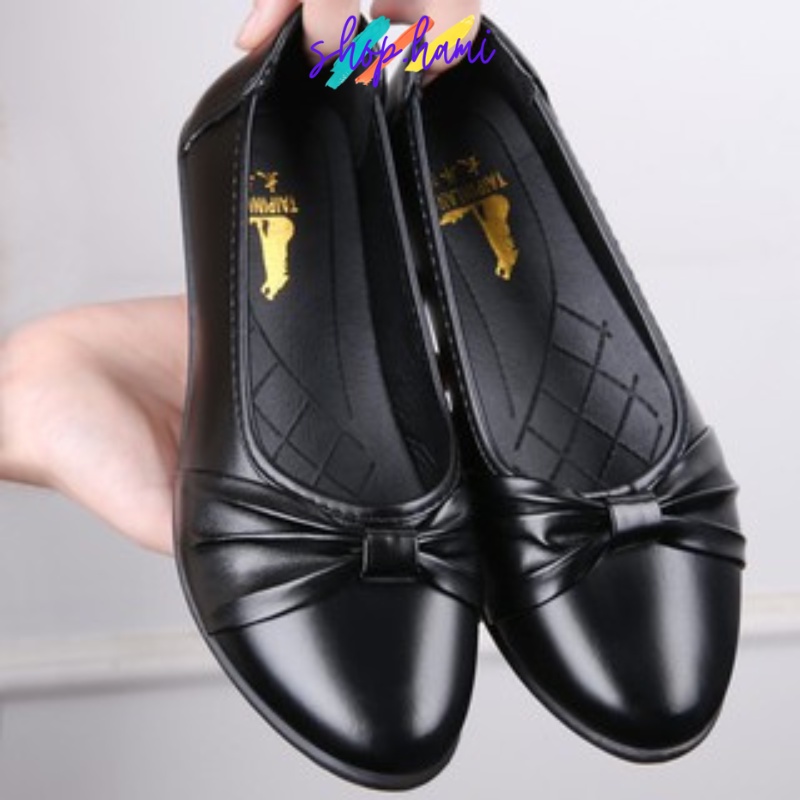 Giày Búp Bê Nữ Đẹp Cao Gót Êm Ái, Nhẹ Nhàng Có Gắn Nơ Xinh Xắn Với 2 Màu Đen, Be Đủ Size 35-40 SHOP HAMI G18