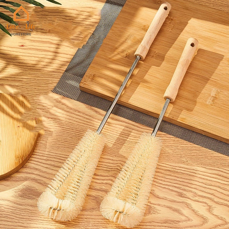 Bàn Chải Vệ Sinh Cốc Thủy Tinh/Cốc Uống Rượu Cán Dài Bằng Gỗ Cho Nhà Bếp