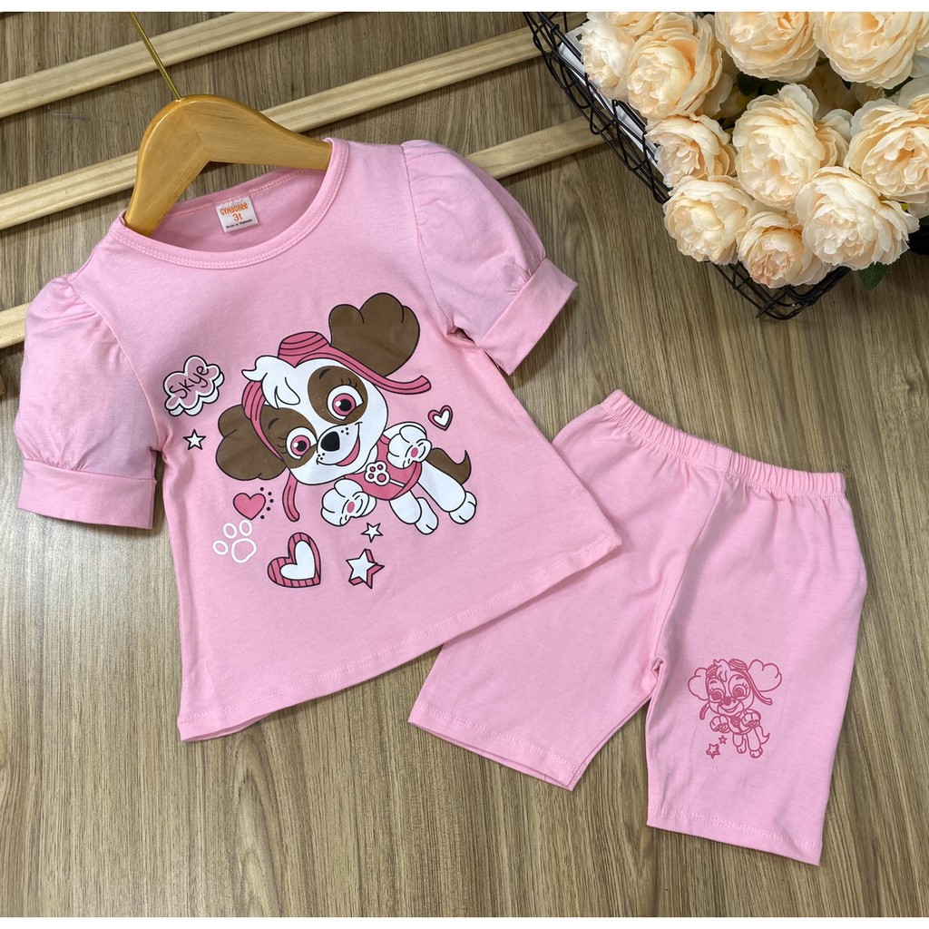 Bộ bé gái cotton tay nhúng dễ thương