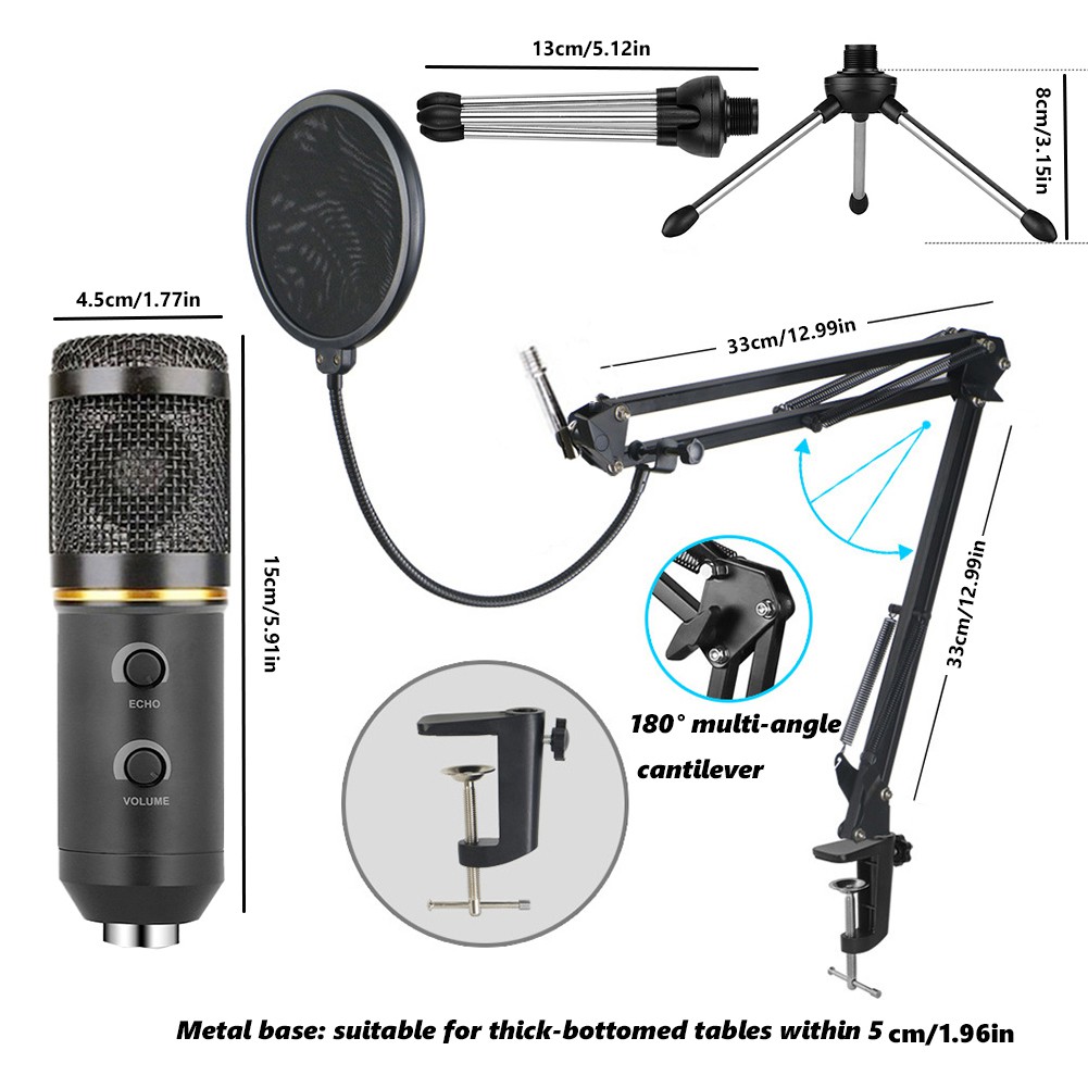 BM800 condenser microphone USB microphone computer recording microphone with tripod，Multifunctional Wired Cardioid Mic