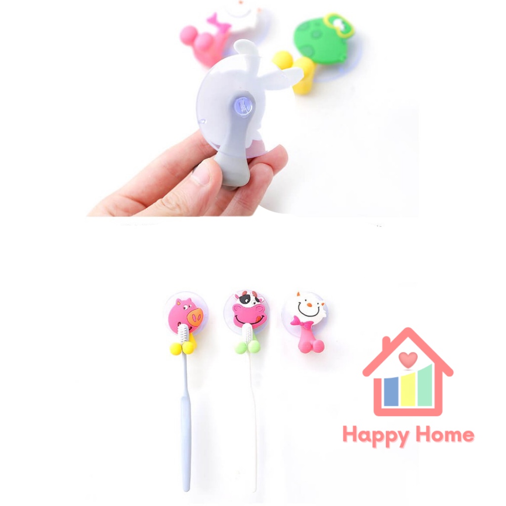 Kẹp treo bàn chải đánh răng, cáp sạc đáng yêu hút chân không Happy Home