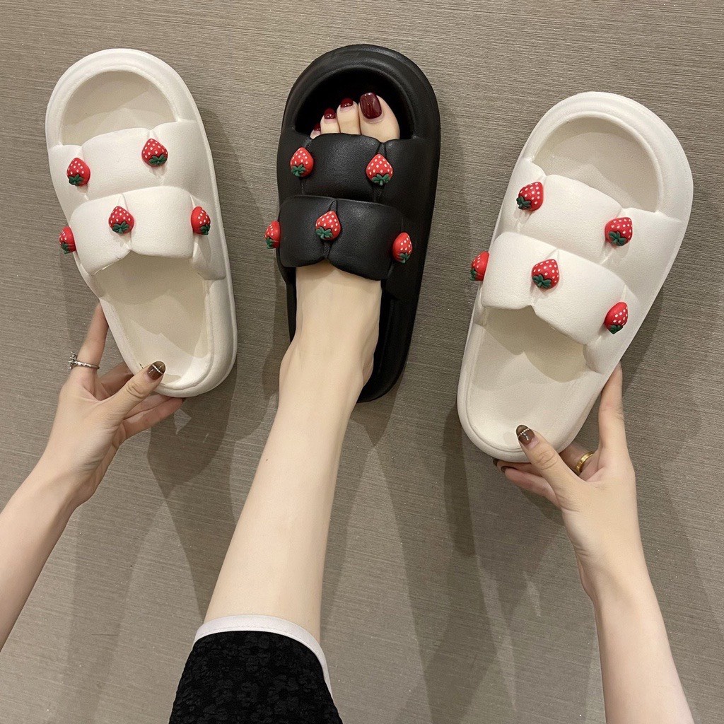 Dép ulzzang Chao dâu nữ chất liệu eva SIÊU NHẸ, mẫu quai ngang stick họa tiết tinh tế siêu đáng yêu