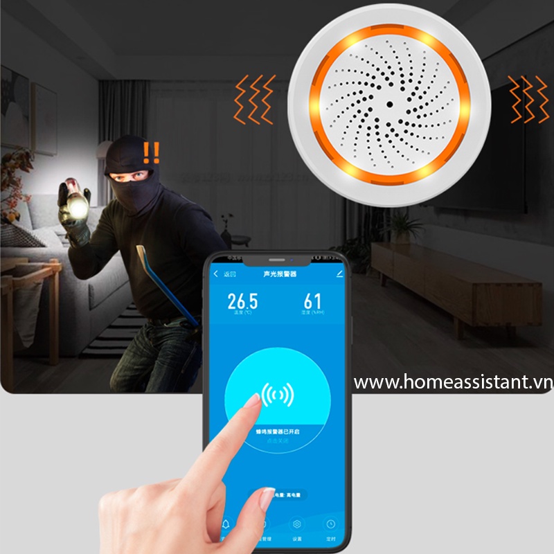 Loa Báo Động Cảm Biến Nhiệt Độ Độ Ẩm Wifi Zigbee Tuya ZSA03  Zigbee2MQTT ZHA Hass