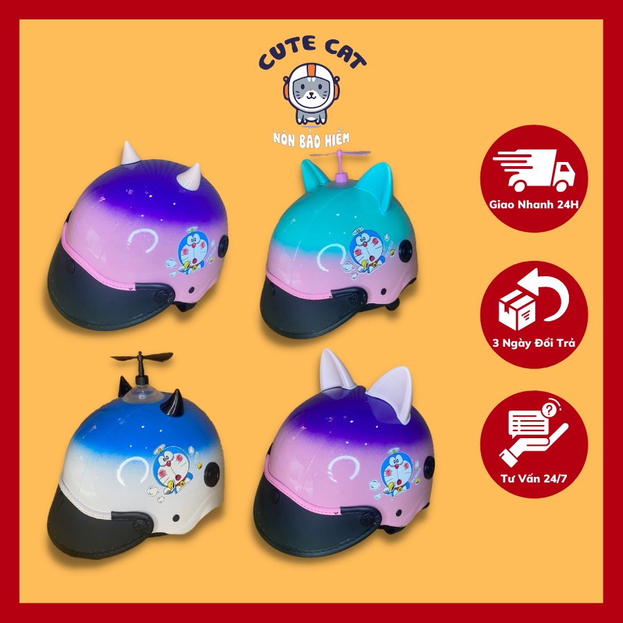 Nón Bảo Hiểm Nửa Đầu Stiker Doremon 2 Màu Chất Liệu Nhựa ABS Có Nhiều Phụ Kiện Tùy Biến Tem Mác Đầy Đủ CUTE CAT.