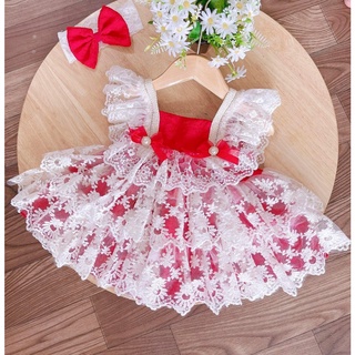 Váy ren đỏ 3 tầng cho bé