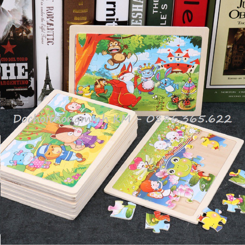 Ghép hình Puzzle có bảng gỗ 24 mảnh nhiều mẫu