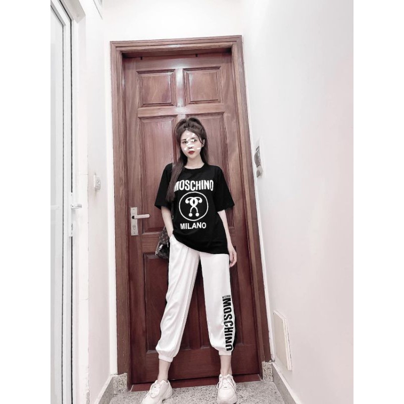 S577 Set Thể Thao mặc nhà, Áo thun dáng suông in họa tiết nổi phối quần ống bom chạy viền sọc in chữ | BigBuy360 - bigbuy360.vn