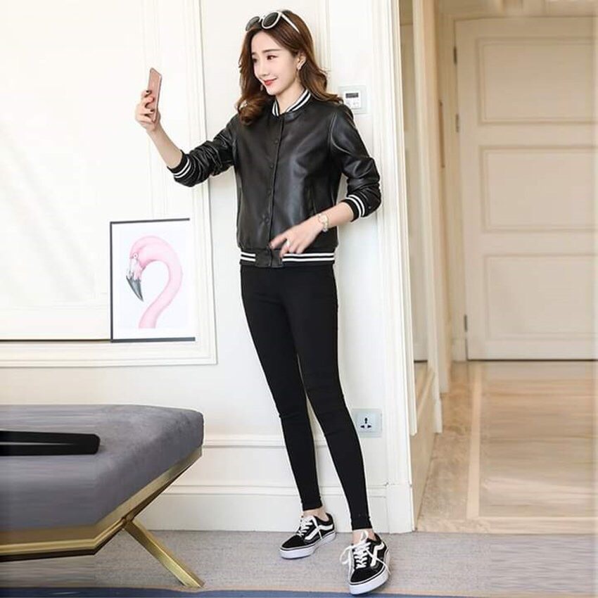 ÁO KHOÁC DA NỮ CAO CẤP- DA PU THÁI ,THIẾT KẾ TRẺ TRUNG CÓ NÚT BẤM HIỆN ĐẠI