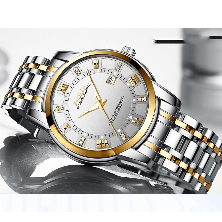 Đồng Hồ Nam FNGEEN FE2081 Doanh Nhân 2021 Mặt Đính Đá Dây Thép Không Gỉ Cao Cấp - Bảo hành 6 tháng