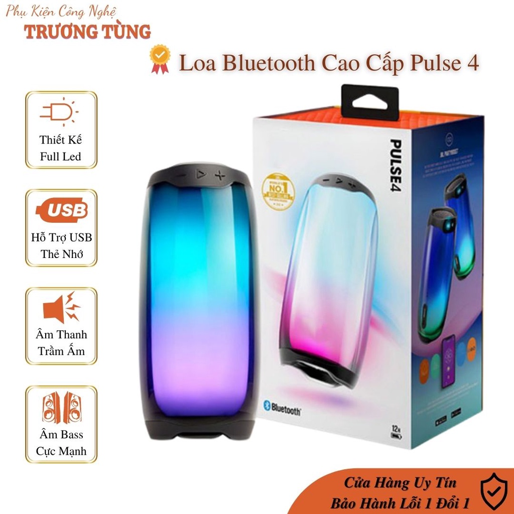 Loa Bluetooth pulse 4 - Loa mini không dây xách tay mang đi cao cấp Full Led 12 chế độ. Âm Thanh Trầm Ấm Bass Cực mạnh