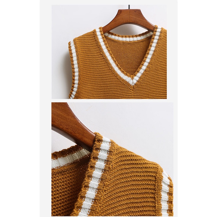 Áo Sweater Dệt Kim Không Tay Cổ Chữ v Phong Cách Thời Trang Hàn Quốc 2020