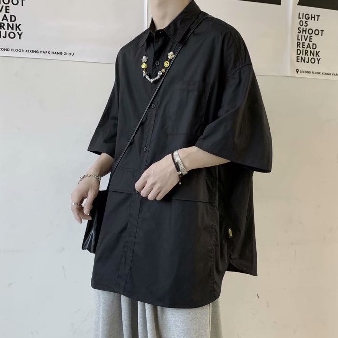 Áo Sơ Mi Tay Ngắn Màu Trơn Đơn Giản Dễ Phối Đồ Thời Trang Mùa Hè Cho Nam Size M-2XL