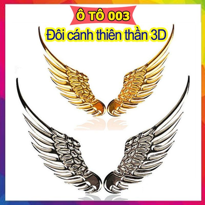 Đôi cánh chim thiên thần trang trí ô tô, bộ logo kim loại 3D trang trí ô tô , logo cánh én trang trí ô tô